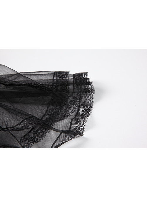 Black White See-Through Lace Cute Maid Style Binding Bands Fluffy Skirt Open Crotch Jumpsuit Sexy Lingerie Set