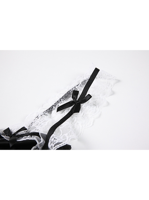 Black White See-Through Lace Cute Maid Style Binding Bands Fluffy Skirt Open Crotch Jumpsuit Sexy Lingerie Set