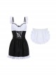 Black White Backless Temptation Cute Maid Style Flying Sleeves Suspender Nightdress With Apron Sexy Lingerie Set