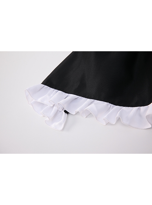 Black White Backless Temptation Cute Maid Style Flying Sleeves Suspender Nightdress With Apron Sexy Lingerie Set