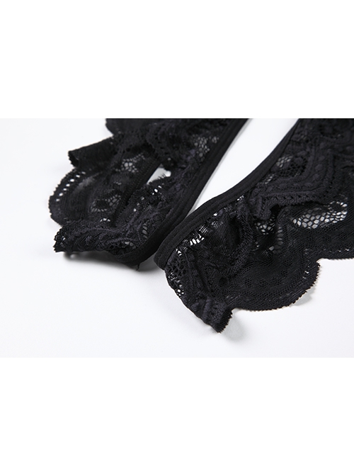 Elegant Chest Bow Deep V See-through Lace Backless Slim Open Crotch Jumpsuit Sexy Lingerie