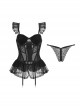 Black See-Through Mesh Yarn Rose Lace Steel Ring With Chest Pads Fluffy Hem Suspenders Plus Size Sexy Lingerie Set