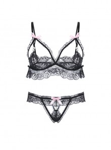 See-Through Lace Hollow Exposed Breasts Temptation Three-point Sexy Lingerie Set