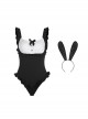 Sweet Bow Maid Style Flying Sleeves Backless Bunny Girl Ruffles Jumpsuit Plus Size Sexy Lingerie Set