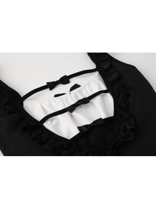 Sweet Bow Maid Style Flying Sleeves Backless Bunny Girl Ruffles Jumpsuit Plus Size Sexy Lingerie Set