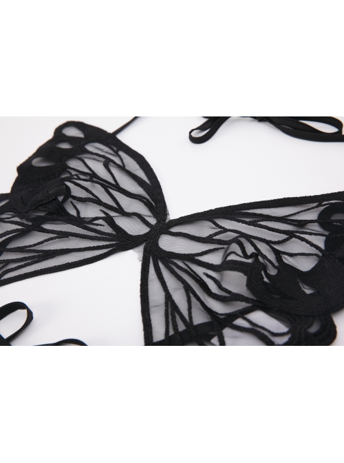See-through Mesh Yarn Halter Neck Romantic Butterfly Open Crotch Three-point Sexy Lingerie Set
