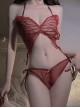 See-through Mesh Yarn Halter Neck Romantic Butterfly Open Crotch Three-point Sexy Lingerie Set