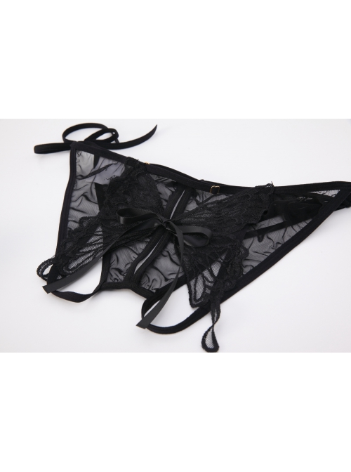 See-through Mesh Yarn Halter Neck Romantic Butterfly Open Crotch Three-point Sexy Lingerie Set