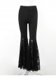 Black High Waist Slim Fit Lace Hollow Hem With Cross Decoration Punk Style Flared Trousers