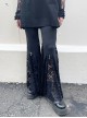 Black High Waist Slim Fit Lace Hollow Hem With Cross Decoration Punk Style Flared Trousers