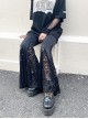 Black High Waist Slim Fit Lace Hollow Hem With Cross Decoration Punk Style Flared Trousers