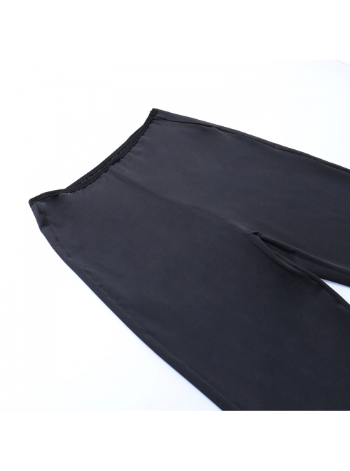 Black High Waist Slim Fit Lace Hollow Hem With Cross Decoration Punk Style Flared Trousers