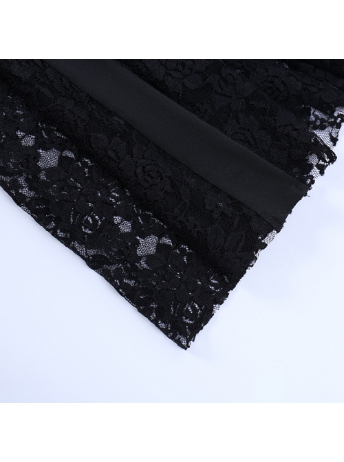 Black High Waist Slim Fit Lace Hollow Hem With Cross Decoration Punk Style Flared Trousers