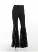 Black High Waist Slim Fit Lace Hollow Hem With Cross Decoration Punk Style Flared Trousers