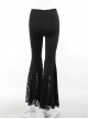 Black High Waist Slim Fit Lace Hollow Hem With Cross Decoration Punk Style Flared Trousers
