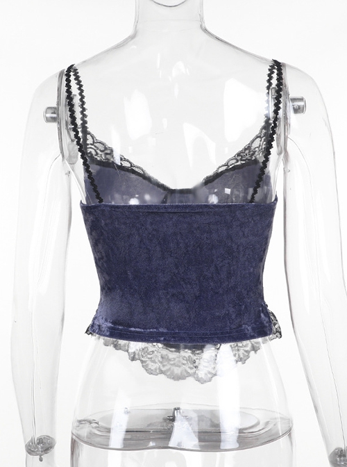 Sexy Purple Temperament Rose Lace With Front Cross Decoration Punk Style Vest