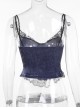 Sexy Purple Temperament Rose Lace With Front Cross Decoration Punk Style Vest