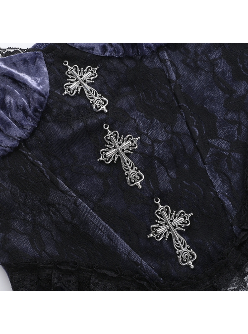 Sexy Purple Temperament Rose Lace With Front Cross Decoration Punk Style Vest