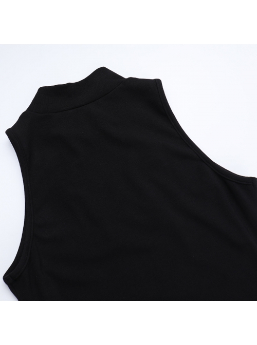 Black Sexy Slim Fit Cross Pattern On The Chest Gothic Style Off Shoulder Hip Skirt