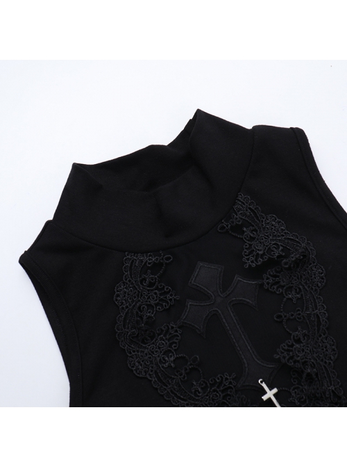 Black Sexy Slim Fit Cross Pattern On The Chest Gothic Style Off Shoulder Hip Skirt