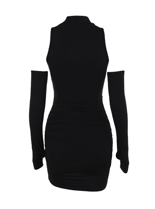 Black Sexy Slim Fit Cross Pattern On The Chest Gothic Style Off Shoulder Hip Skirt