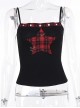Personalized Black Printed Grid Front Center Five Pointed Star Pattern Decorated Punk Style Suspender Sleeveless Top