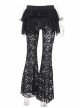 Sexy Black Slightly Transparent Rose Print Waist Short Skirt Decorated Punk Style Irregular Fake Two Piece Skirt Pants