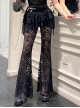 Sexy Black Slightly Transparent Rose Print Waist Short Skirt Decorated Punk Style Irregular Fake Two Piece Skirt Pants