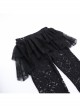 Sexy Black Slightly Transparent Rose Print Waist Short Skirt Decorated Punk Style Irregular Fake Two Piece Skirt Pants
