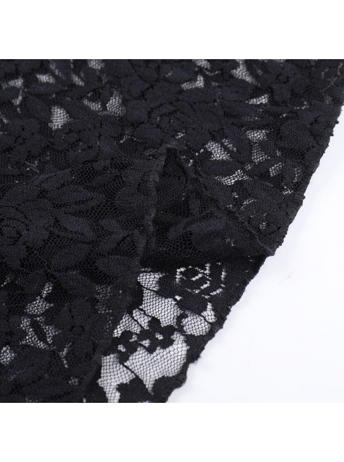 Sexy Black Slightly Transparent Rose Print Waist Short Skirt Decorated Punk Style Irregular Fake Two Piece Skirt Pants