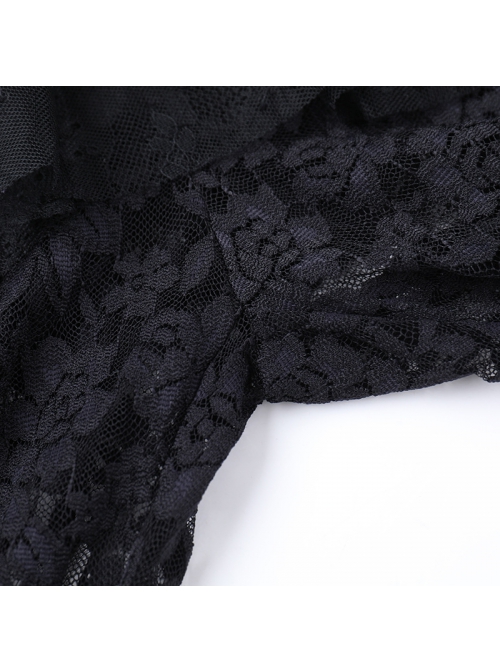 Sexy Black Slightly Transparent Rose Print Waist Short Skirt Decorated Punk Style Irregular Fake Two Piece Skirt Pants