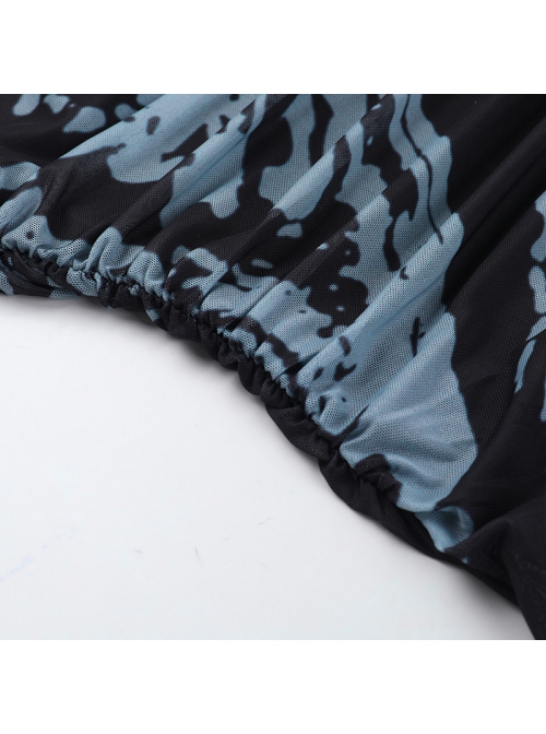 Black Sex Printed Off Shoulder Slightly Transparent Mesh Gothic Style Sleeveless Hip Dress