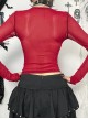 Versatile Red Flocking Print Micro Transparent Mesh Gothic Style Personality Long Sleeved Top