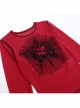 Versatile Red Flocking Print Micro Transparent Mesh Gothic Style Personality Long Sleeved Top