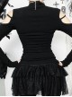 Sexy Black Knitted Front Center Metal Cross Pendant Decorated Punk Style Hollow Long Sleeve Top