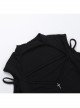 Sexy Black Knitted Front Center Metal Cross Pendant Decorated Punk Style Hollow Long Sleeve Top