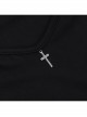 Sexy Black Knitted Front Center Metal Cross Pendant Decorated Punk Style Hollow Long Sleeve Top