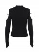 Sexy Black Knitted Front Center Metal Cross Pendant Decorated Punk Style Hollow Long Sleeve Top