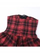 Black And Red Grid Pattern Front Center Eyelet Cross Straps Punk Style Sleeveless Tube Dress
