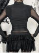 Sexy Slightly Transparent Black Mesh Fabric Red Cross Pattern Decoration On The Front Gothic Style Versatile Long Sleeved Top