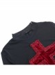 Sexy Slightly Transparent Black Mesh Fabric Red Cross Pattern Decoration On The Front Gothic Style Versatile Long Sleeved Top