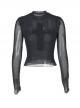 Sexy Slightly Transparent Black Mesh Fabric Red Cross Pattern Decoration On The Front Gothic Style Versatile Long Sleeved Top