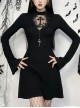 Black Simple Slim Fit Cross Carved Pattern On The Chest Gothic Style Long Sleeve Hip Dress