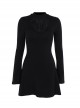 Black Simple Slim Fit Cross Carved Pattern On The Chest Gothic Style Long Sleeve Hip Dress