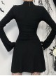 Black Simple Slim Fit Cross Carved Pattern On The Chest Gothic Style Long Sleeve Hip Dress