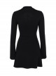 Black Simple Slim Fit Cross Carved Pattern On The Chest Gothic Style Long Sleeve Hip Dress