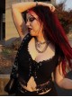 Sexy Black All Match Lace Front Eyelet Rope Decoration Punk Style Low Cut Vest
