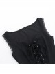 Sexy Black All Match Lace Front Eyelet Rope Decoration Punk Style Low Cut Vest