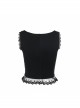 Sexy Black All Match Lace Front Eyelet Rope Decoration Punk Style Low Cut Vest