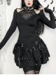 Simple Black Woven Chest Stitching Mesh Shoulder Hollow Design Punk Style Long Sleeve Versatile Top
